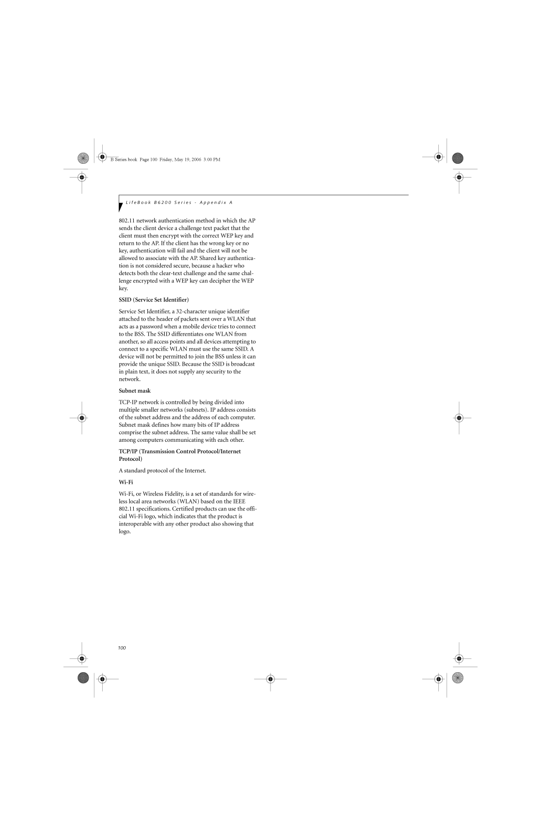 Fujitsu Siemens Computers B6210 manual Ssid Service Set Identifier, Subnet mask, Standard protocol of the Internet, Wi-Fi 