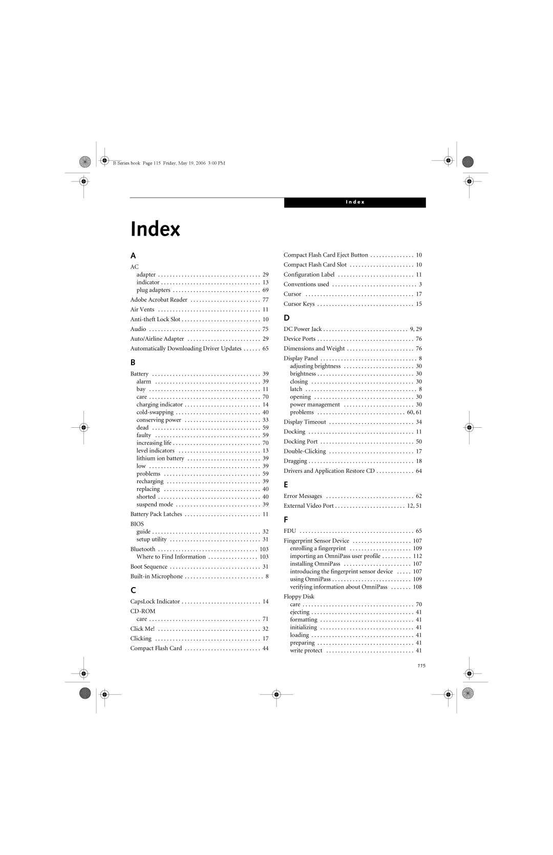 Fujitsu Siemens Computers B6210 manual Battery Pack Latches, Boot Sequence Built-in Microphone CapsLock Indicator 