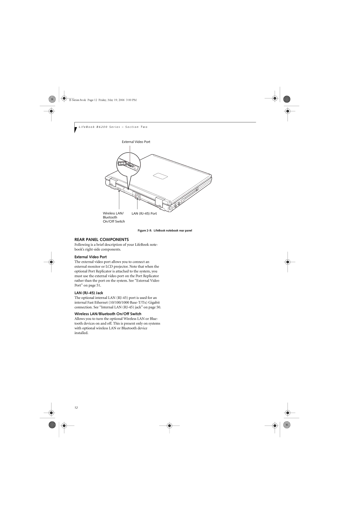 Fujitsu Siemens Computers B6210 manual Rear Panel Components, External Video Port, LAN RJ-45 Jack 