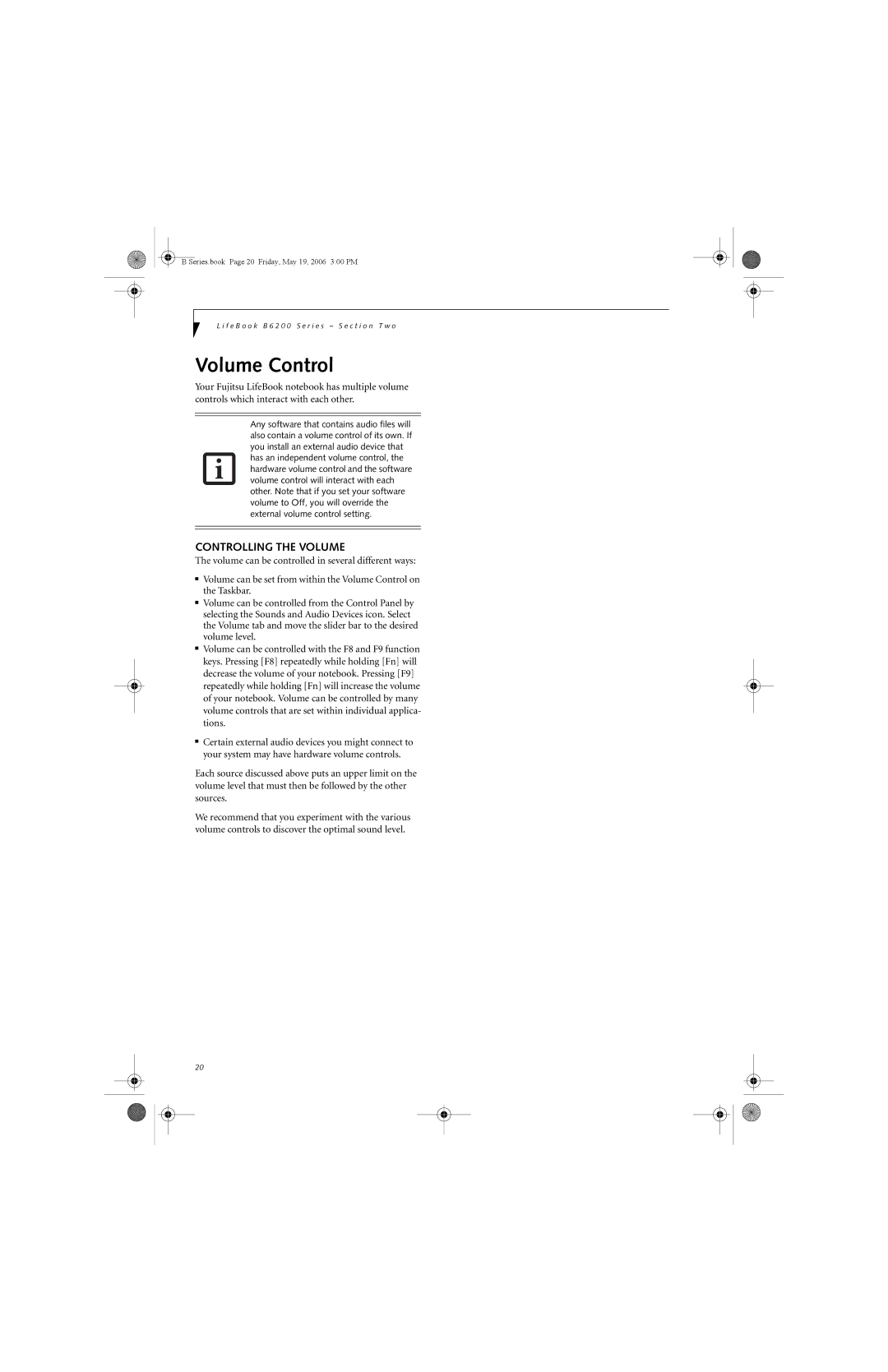 Fujitsu Siemens Computers B6210 manual Volume Control, Controlling the Volume 