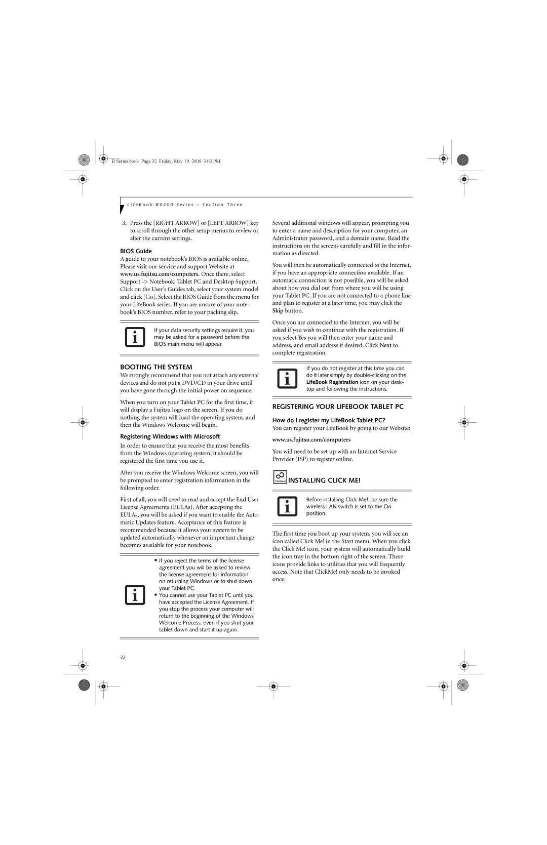 Fujitsu Siemens Computers B6210 manual Booting the System, Registering Your Lifebook Tablet PC, Bios Guide 