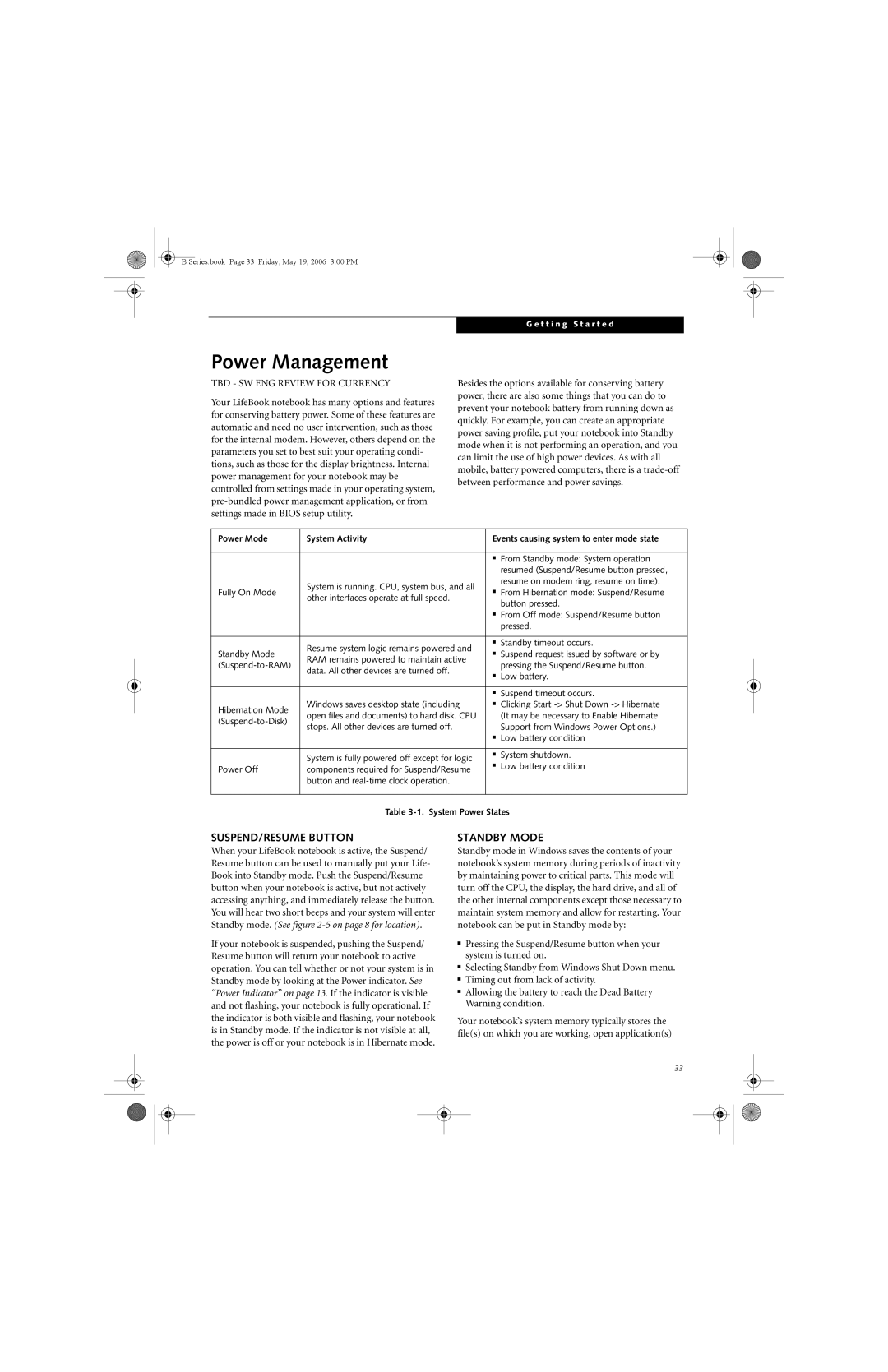 Fujitsu Siemens Computers B6210 manual Power Management, SUSPEND/RESUME Button, Standby Mode 