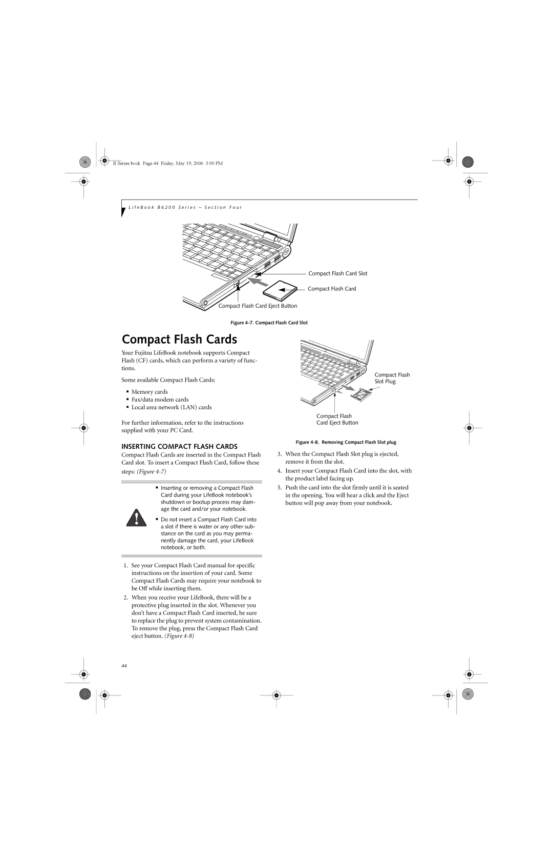 Fujitsu Siemens Computers B6210 manual Inserting Compact Flash Cards 