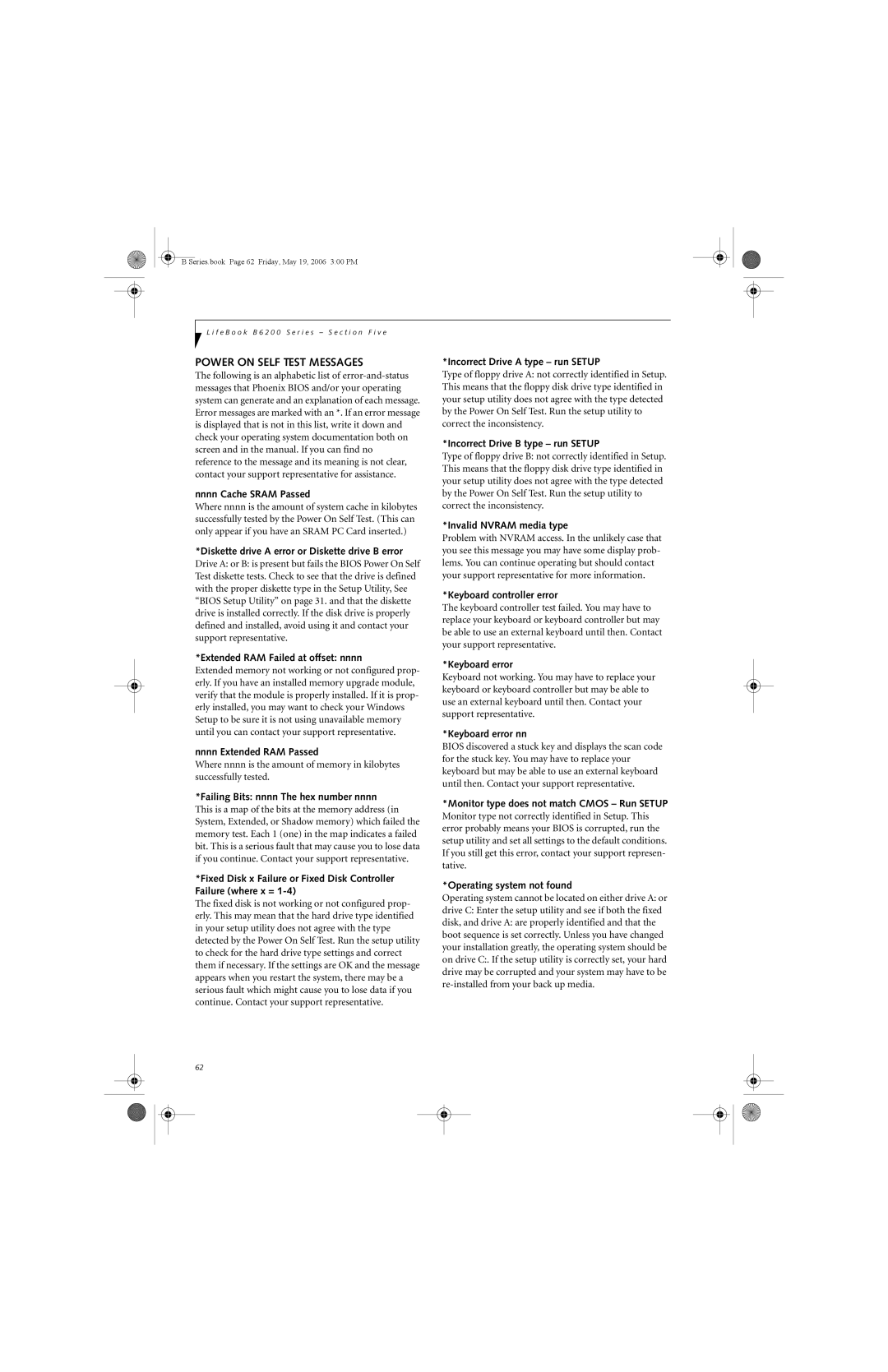 Fujitsu Siemens Computers B6210 manual Power on Self Test Messages 