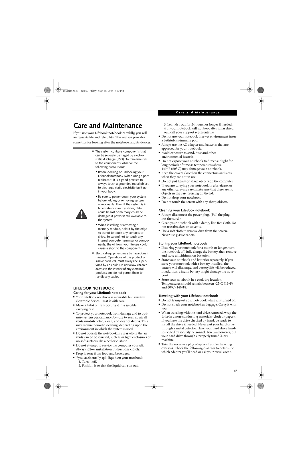 Fujitsu Siemens Computers B6210 manual Care and Maintenance, Lifebook Notebook 