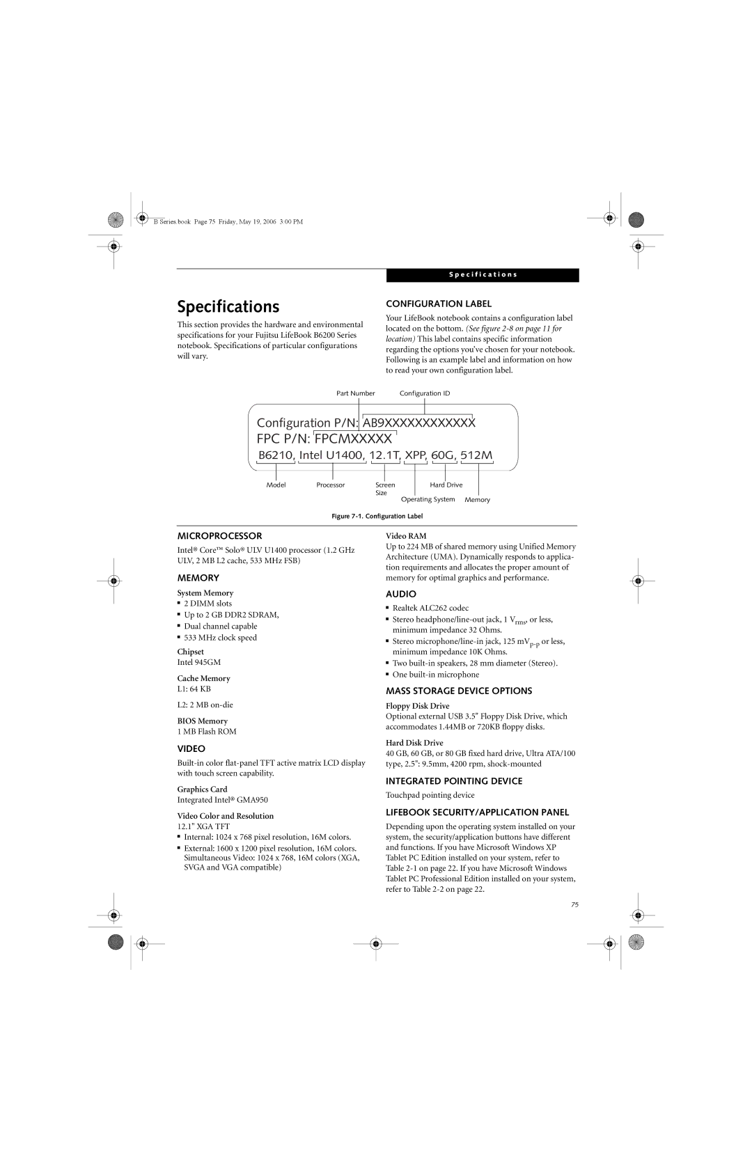 Fujitsu Siemens Computers B6210 manual Specifications 