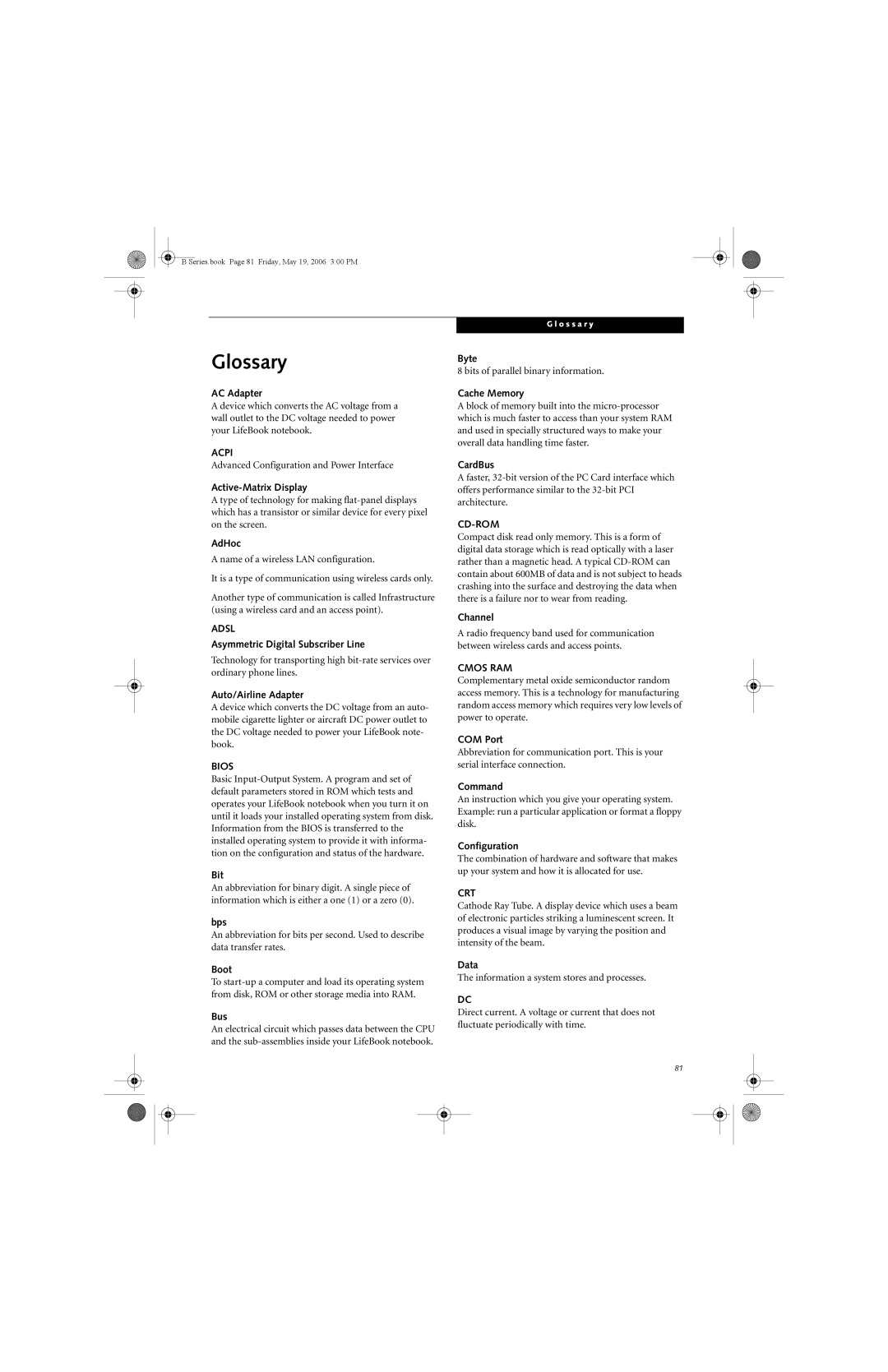 Fujitsu Siemens Computers B6210 manual Glossary 