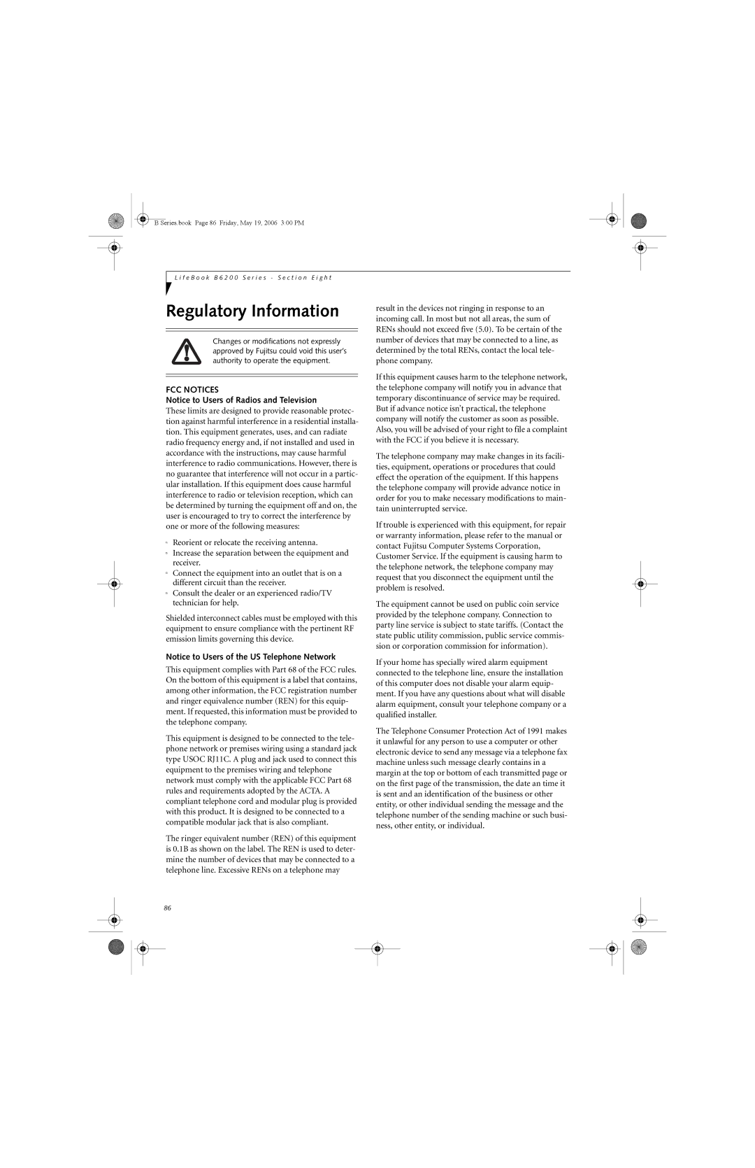 Fujitsu Siemens Computers B6210 manual Regulatory Information, FCC Notices 