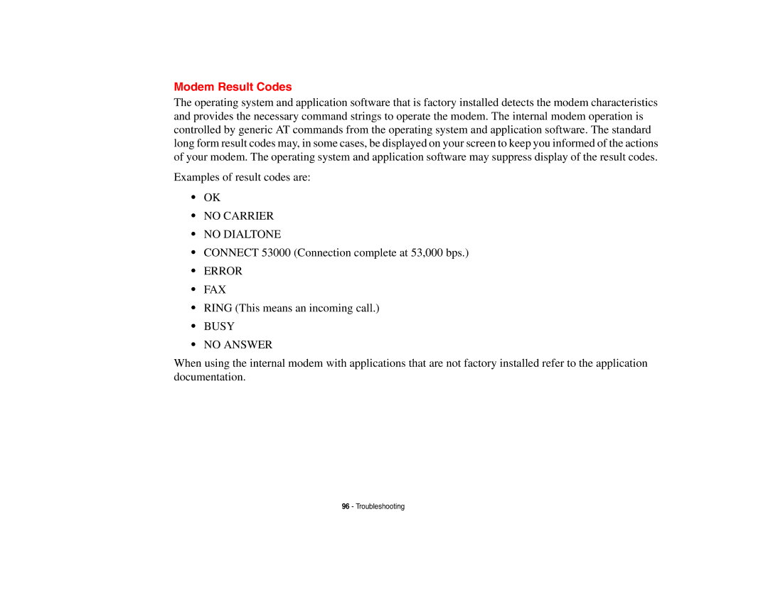 Fujitsu Siemens Computers B6230 notebook manual Modem Result Codes, Busy No Answer 