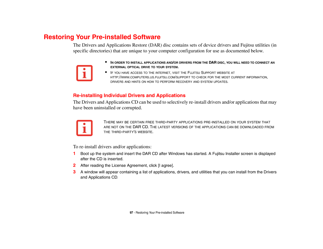 Fujitsu Siemens Computers B6230 notebook manual Restoring Your Pre-installed Software 