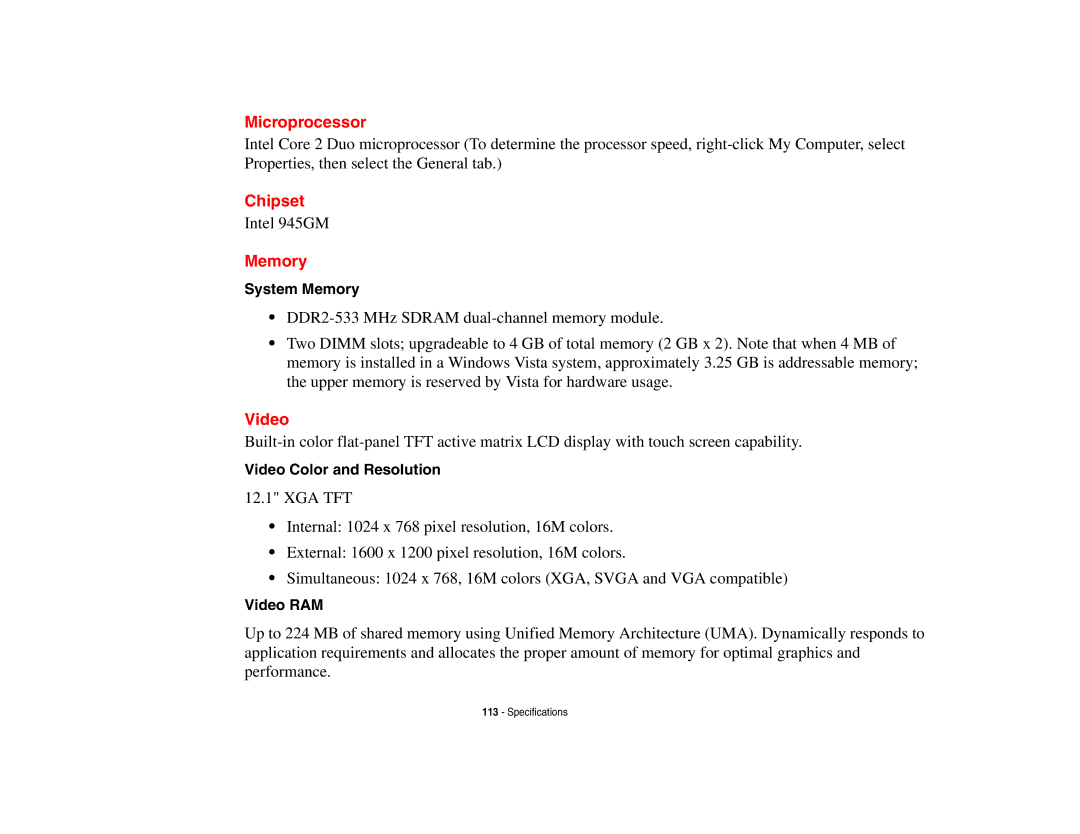 Fujitsu Siemens Computers B6230 notebook manual Microprocessor, Chipset, Memory, Video 