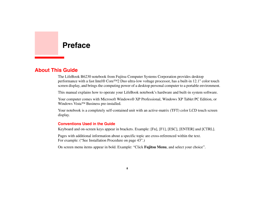 Fujitsu Siemens Computers B6230 notebook manual Preface, About This Guide, Conventions Used in the Guide 