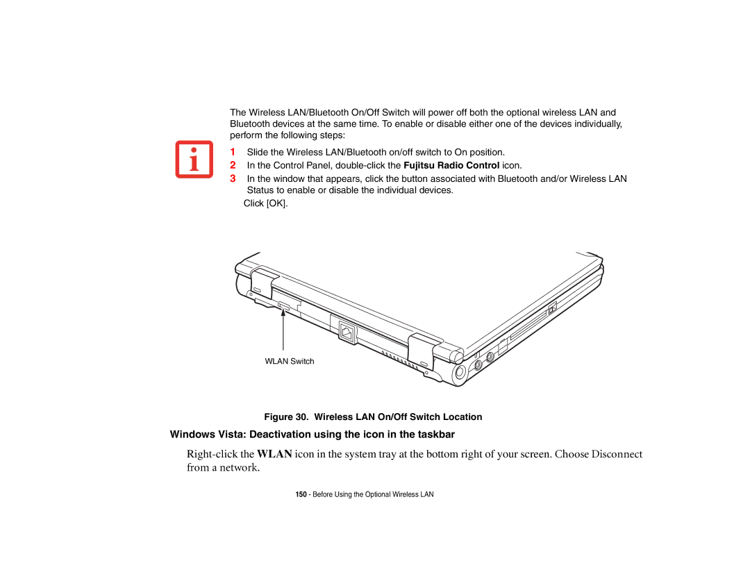 Fujitsu Siemens Computers B6230 notebook manual Windows Vista Deactivation using the icon in the taskbar 