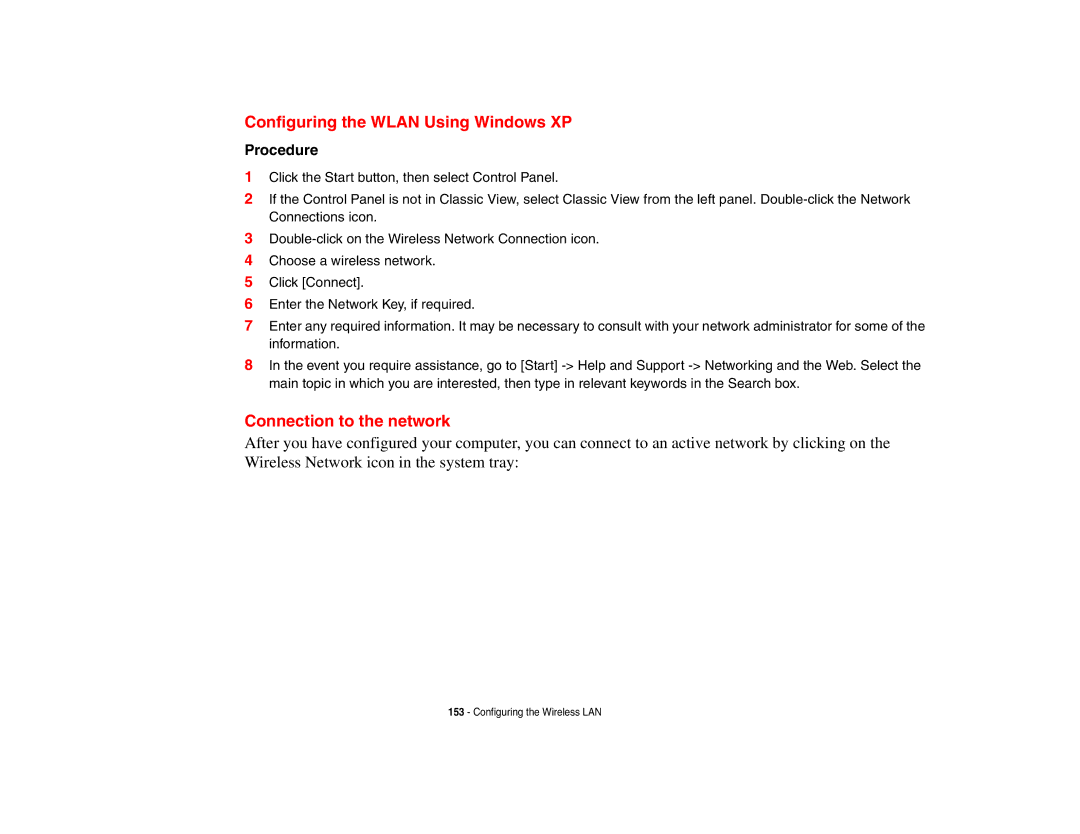 Fujitsu Siemens Computers B6230 notebook manual Configuring the Wlan Using Windows XP, Connection to the network 