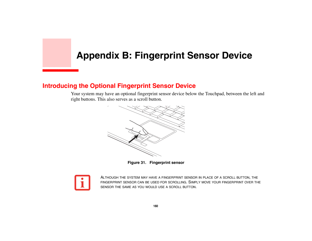 Fujitsu Siemens Computers B6230 notebook manual Appendix B Fingerprint Sensor Device 