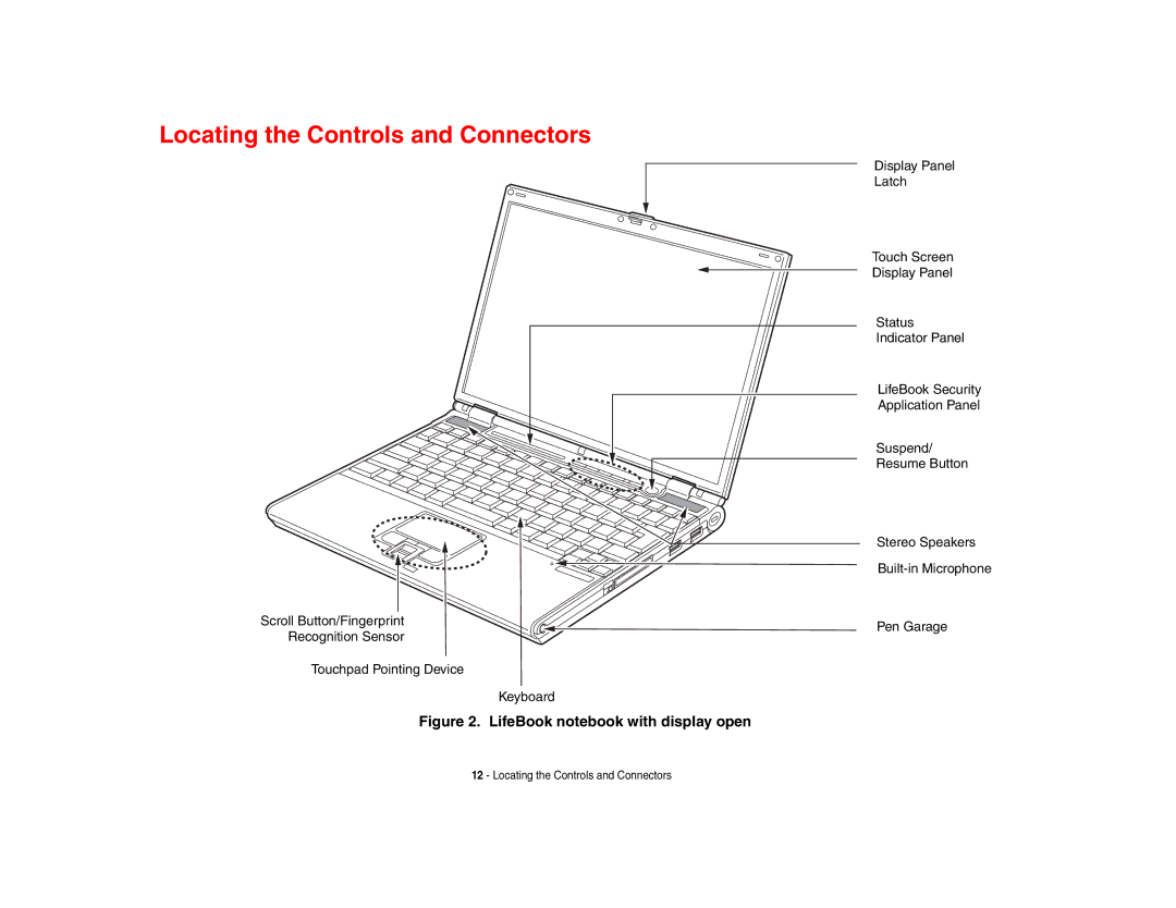 Fujitsu Siemens Computers B6230 notebook manual Locating the Controls and Connectors, LifeBook notebook with display open 