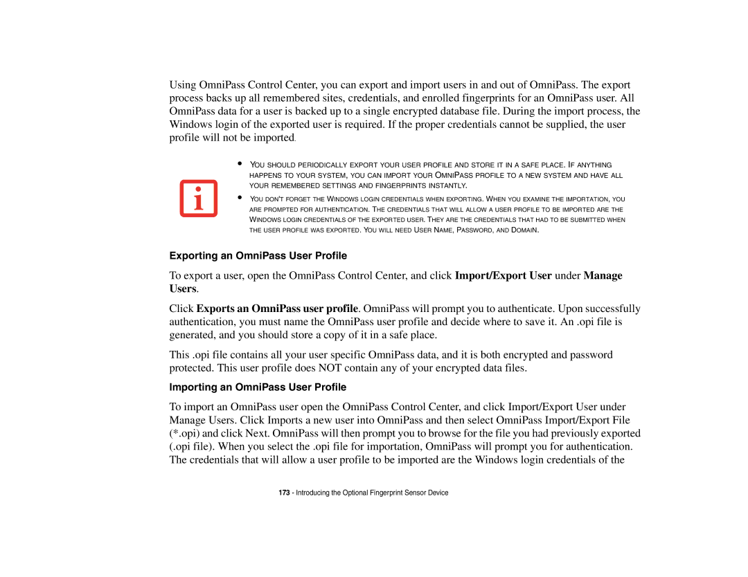 Fujitsu Siemens Computers B6230 notebook manual Exporting an OmniPass User Profile 