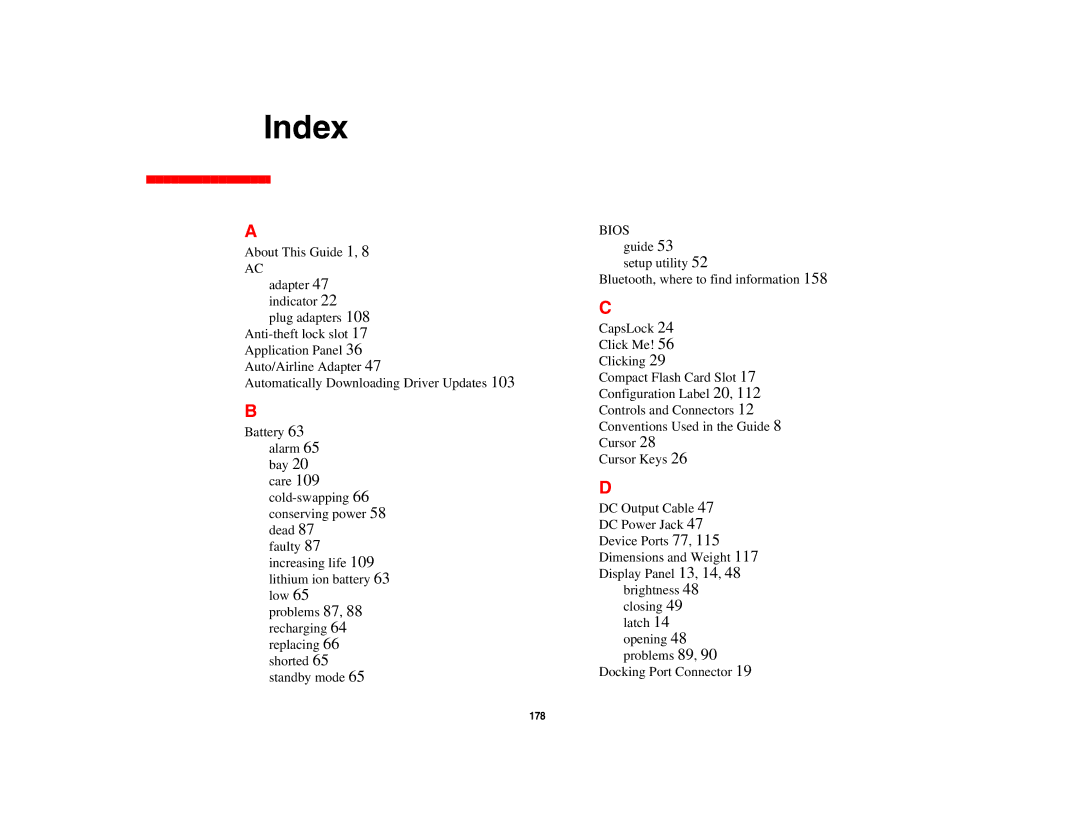 Fujitsu Siemens Computers B6230 notebook manual Index 