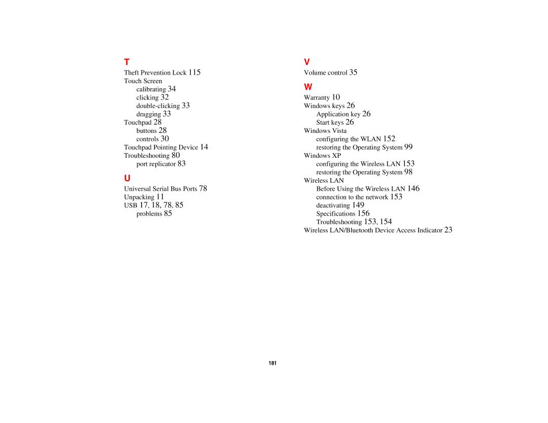 Fujitsu Siemens Computers B6230 notebook manual USB 17, 18, 78 