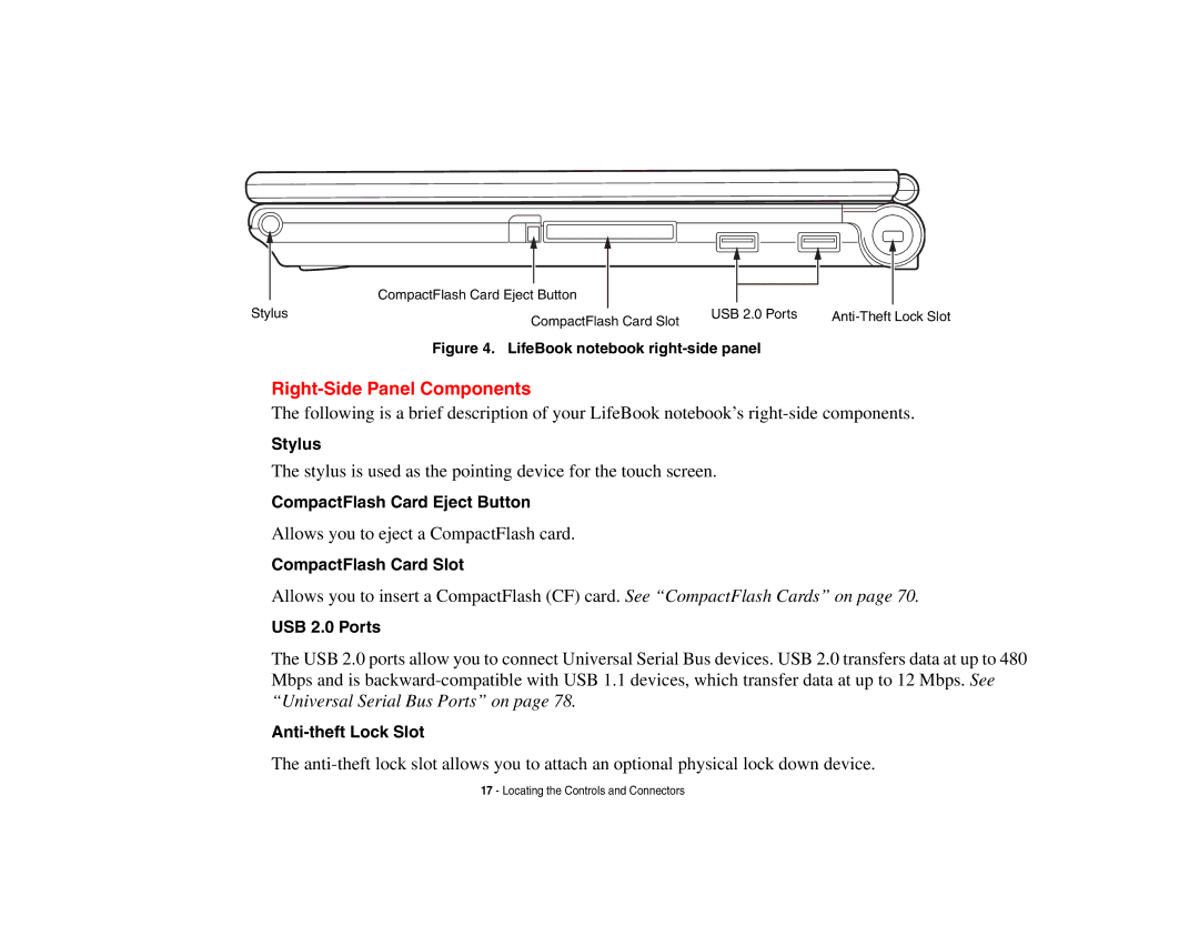 Fujitsu Siemens Computers B6230 notebook manual Right-Side Panel Components, LifeBook notebook right-side panel 