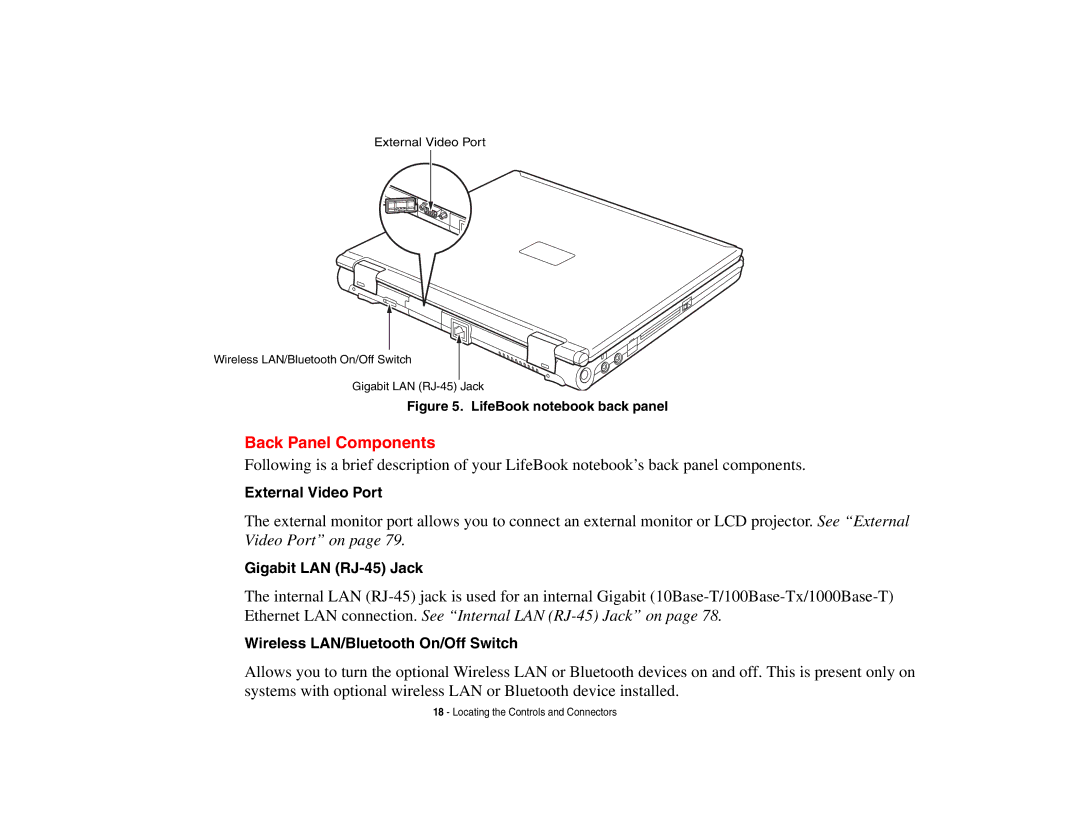 Fujitsu Siemens Computers B6230 notebook manual Back Panel Components, LifeBook notebook back panel 