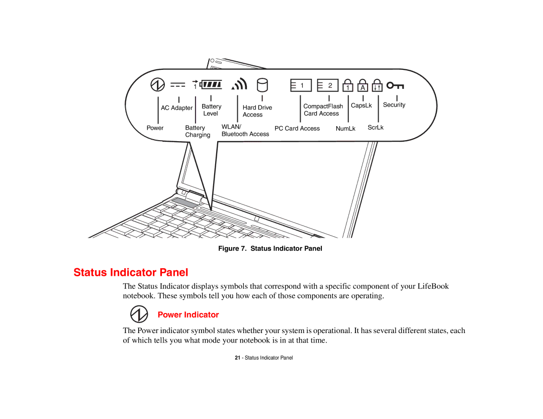 Fujitsu Siemens Computers B6230 notebook manual Status Indicator Panel, Power Indicator 