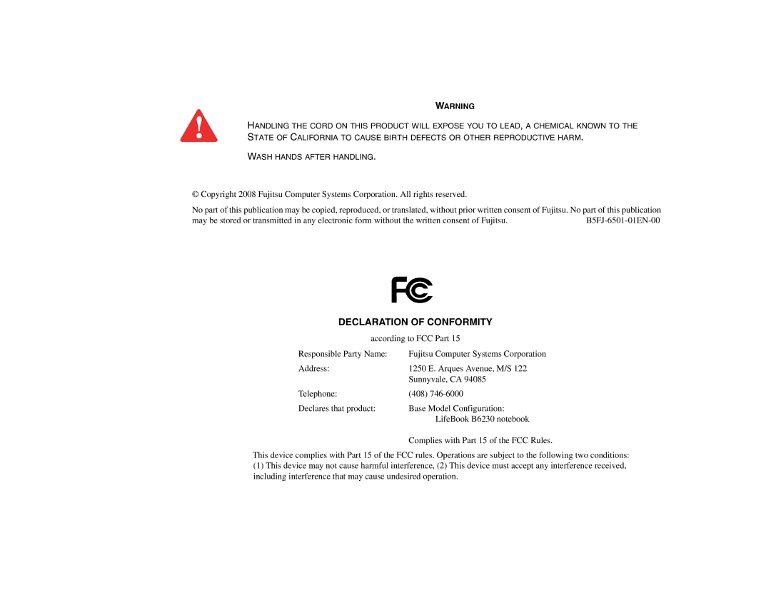 Fujitsu Siemens Computers B6230 notebook manual Declaration of Conformity 