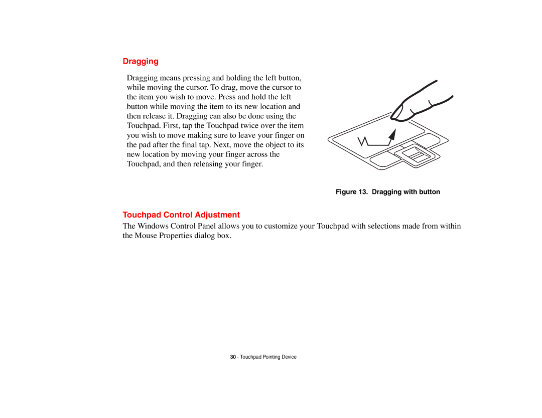 Fujitsu Siemens Computers B6230 notebook manual Dragging, Touchpad Control Adjustment 