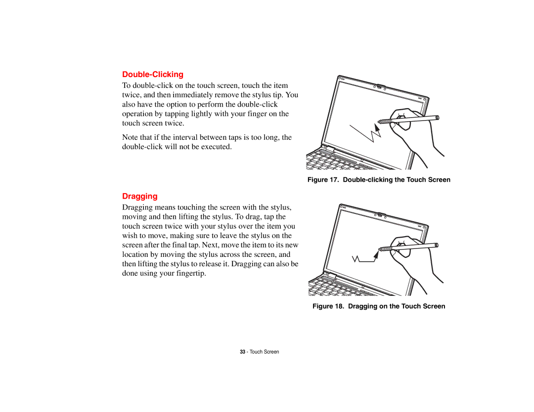 Fujitsu Siemens Computers B6230 notebook manual Double-clicking the Touch Screen 