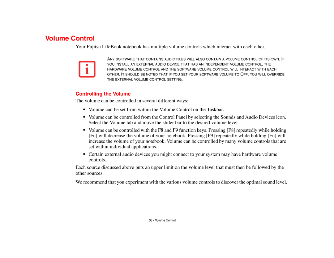 Fujitsu Siemens Computers B6230 notebook manual Volume Control, Controlling the Volume 