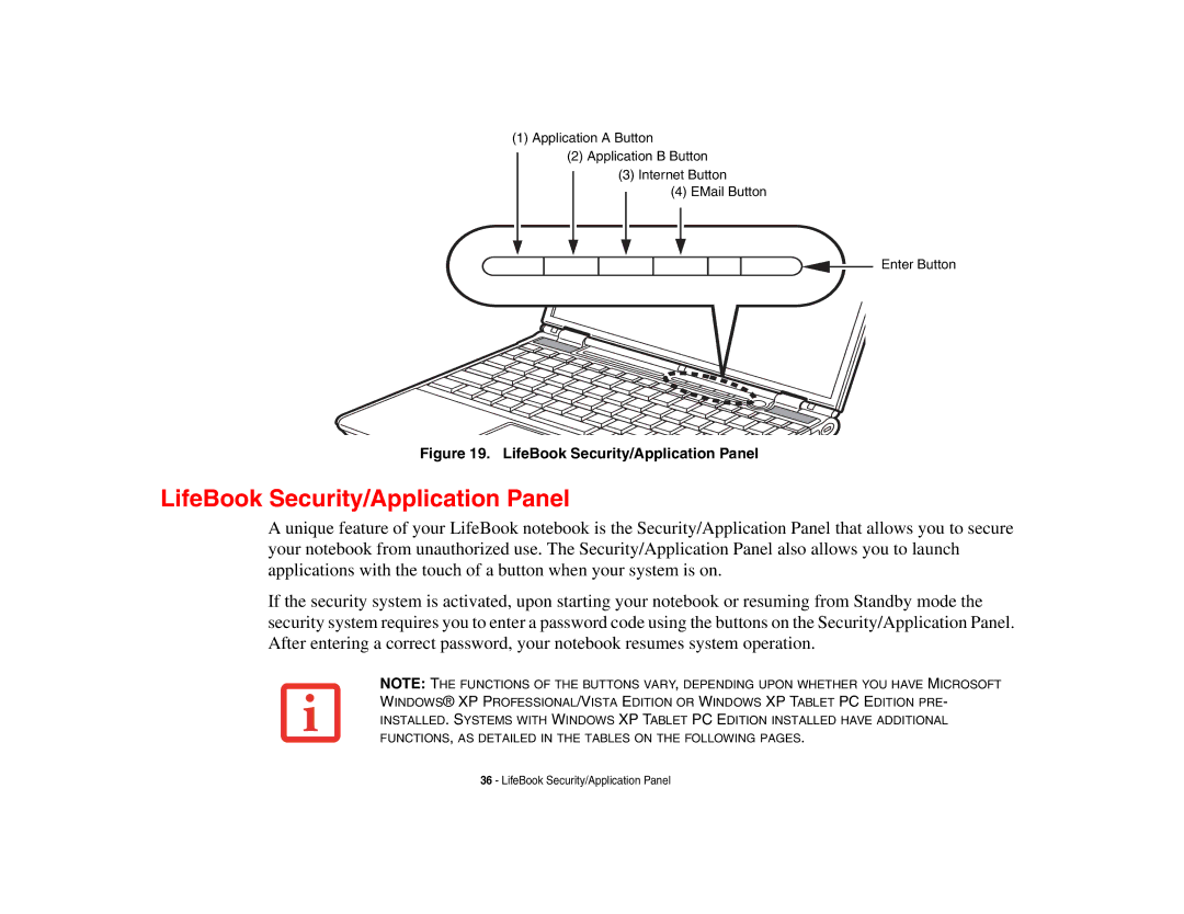 Fujitsu Siemens Computers B6230 notebook manual LifeBook Security/Application Panel 