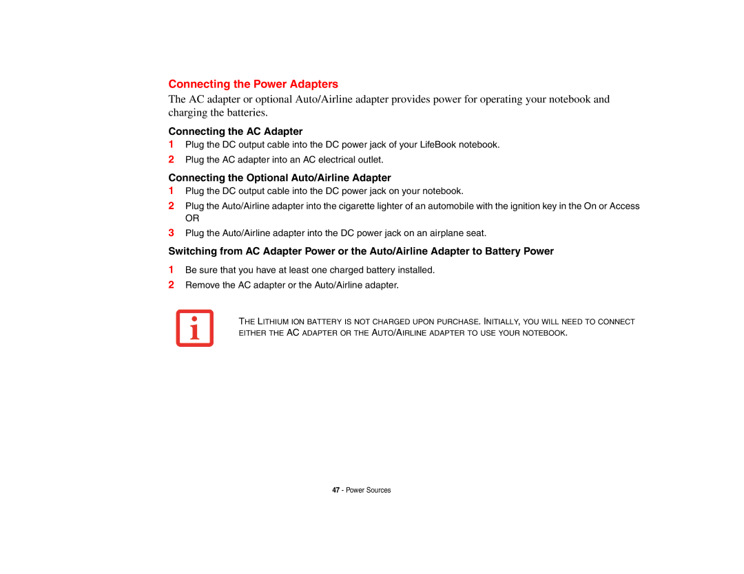 Fujitsu Siemens Computers B6230 notebook manual Connecting the Power Adapters, Connecting the AC Adapter 