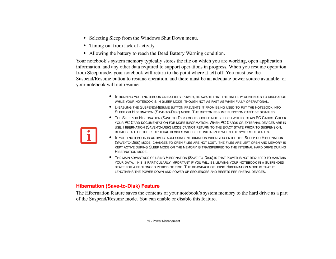 Fujitsu Siemens Computers B6230 notebook manual Hibernation Save-to-Disk Feature 