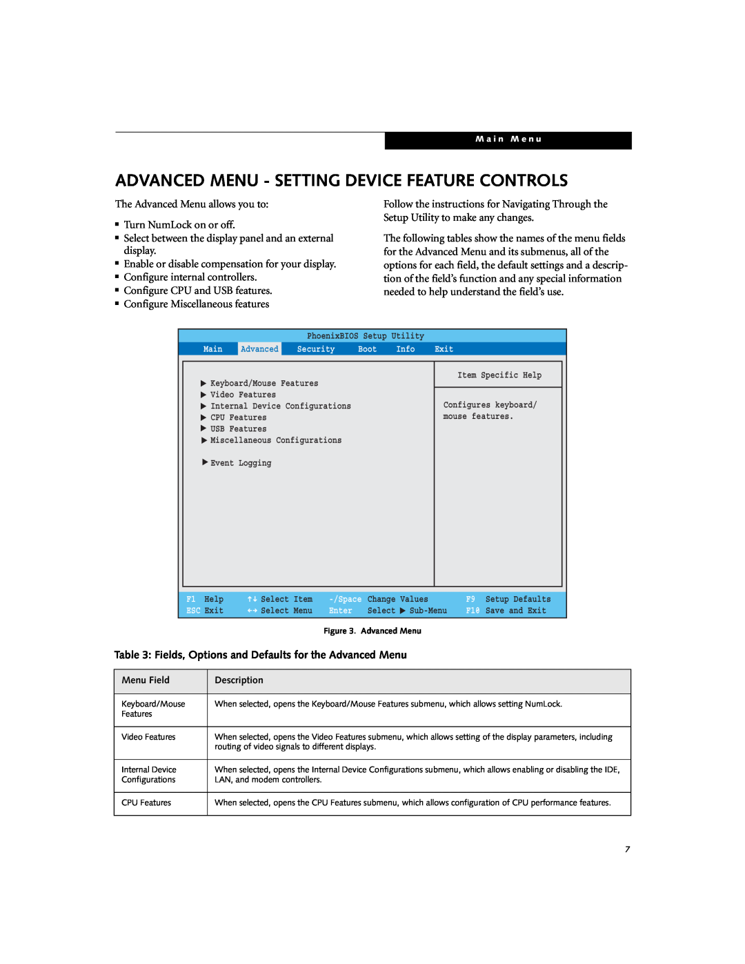 Fujitsu Siemens Computers B6230 manual Advanced Menu - Setting Device Feature Controls 