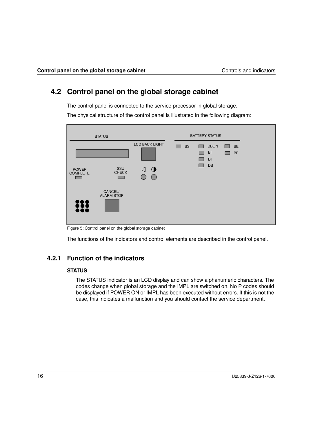 Fujitsu Siemens Computers BS2000/OSD manual Control panel on the global storage cabinet 