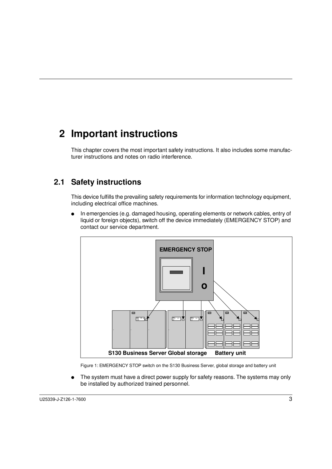 Fujitsu Siemens Computers BS2000/OSD manual Important instructions, Safety instructions, Emergency Stop 