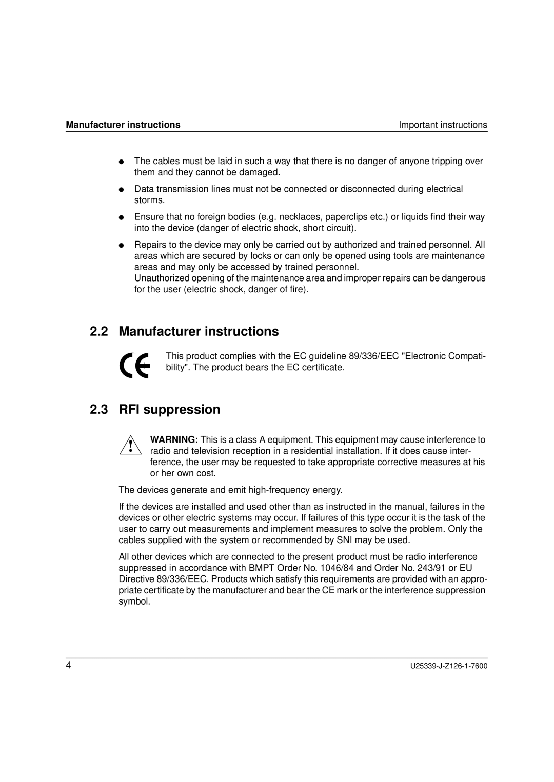 Fujitsu Siemens Computers BS2000/OSD manual Manufacturer instructions, RFI suppression 