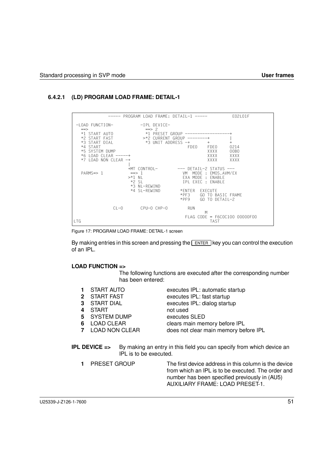 Fujitsu Siemens Computers BS2000/OSD manual LD Program Load Frame DETAIL-1, Load Clear, Load NON Clear, Preset Group 