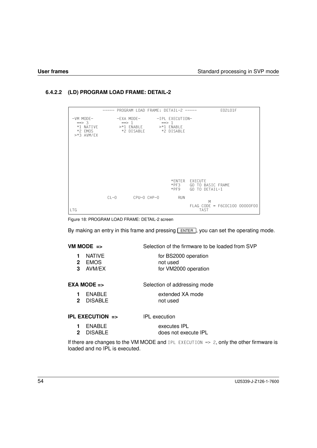 Fujitsu Siemens Computers BS2000/OSD manual LD Program Load Frame DETAIL-2, VM Mode =, EXA Mode =, IPL Execution = 