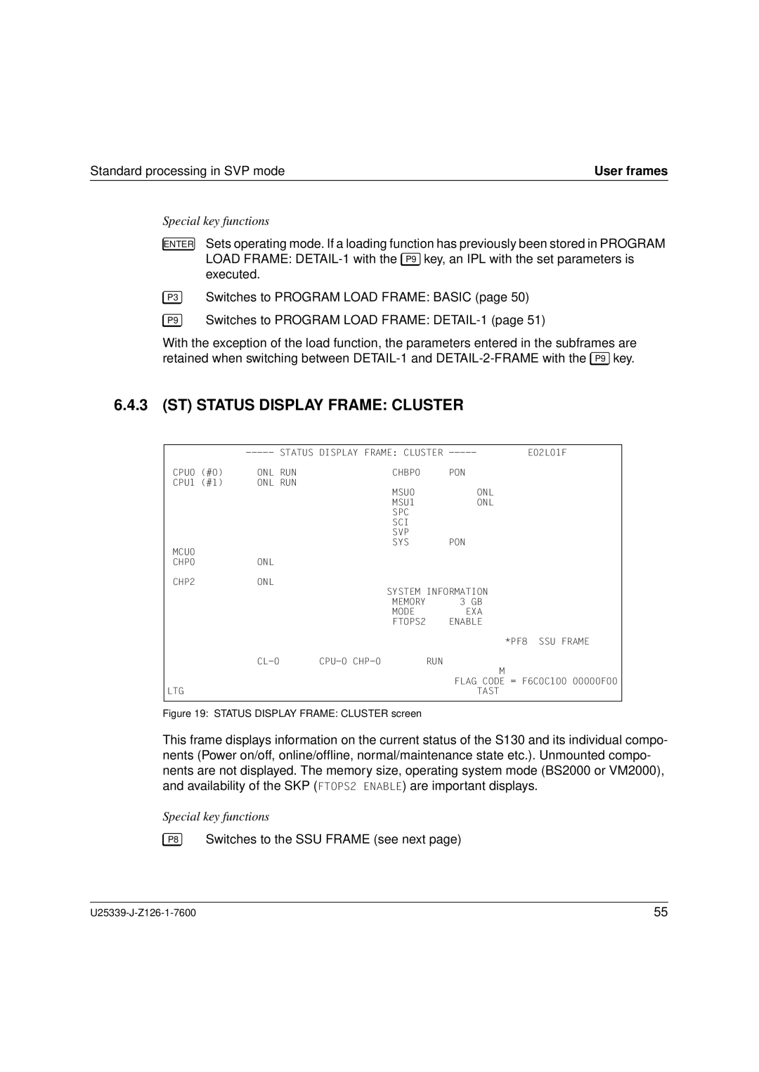 Fujitsu Siemens Computers BS2000/OSD manual ST Status Display Frame Cluster, P8 Switches to the SSU Frame see next 