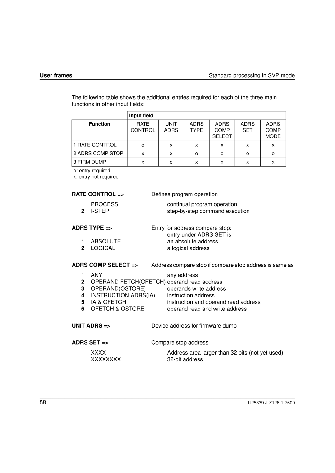 Fujitsu Siemens Computers BS2000/OSD manual Rate Control =, Adrs Type =, Unit Adrs =, Adrs SET = 