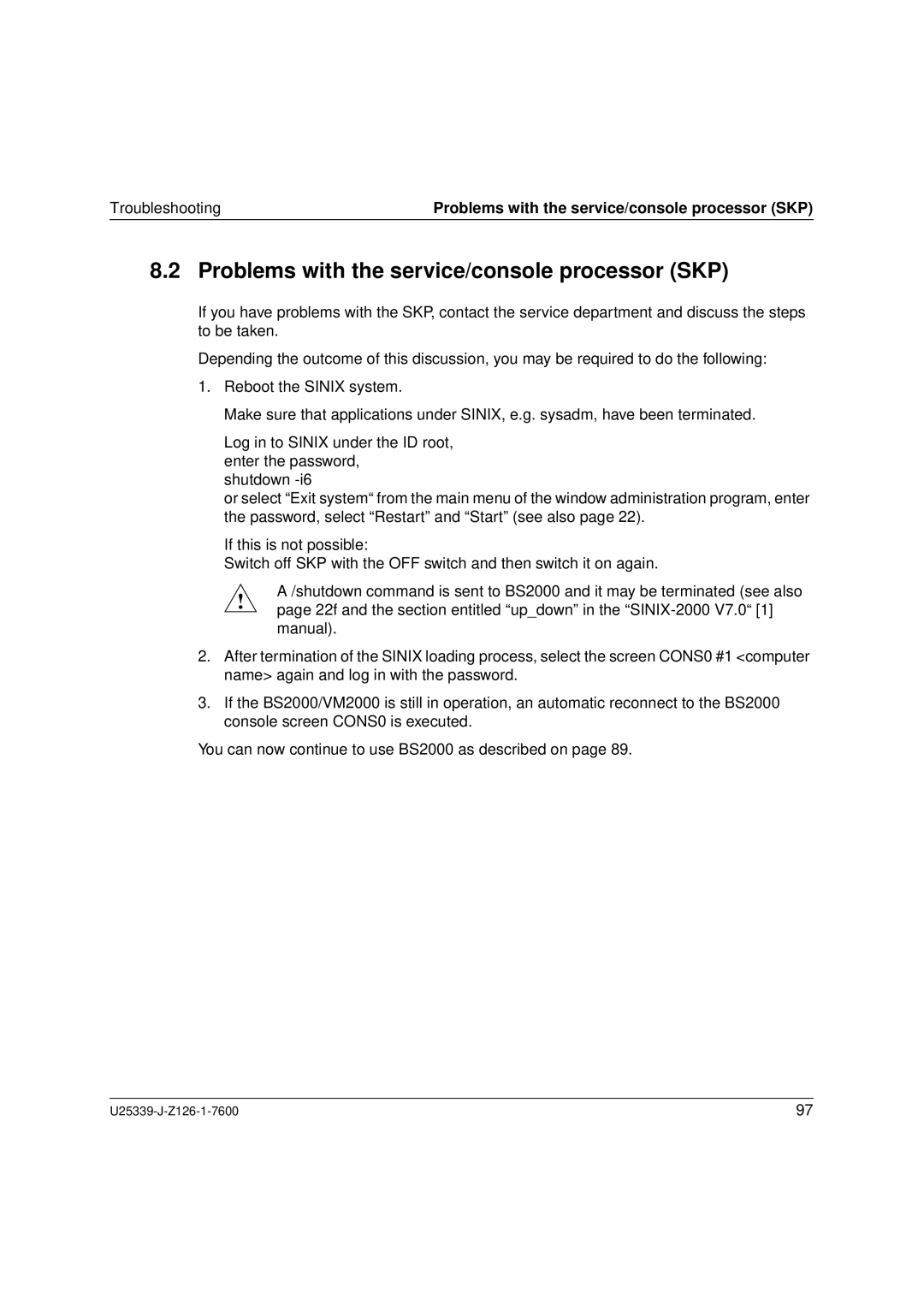 Fujitsu Siemens Computers BS2000/OSD manual Problems with the service/console processor SKP 