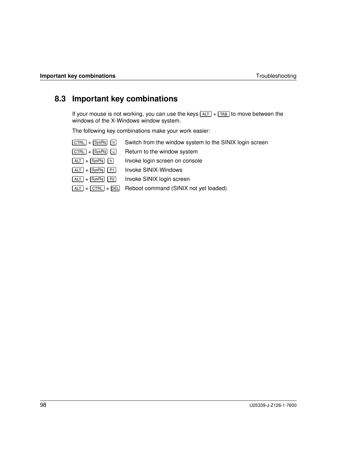 Fujitsu Siemens Computers BS2000/OSD manual Important key combinationsTroubleshooting 