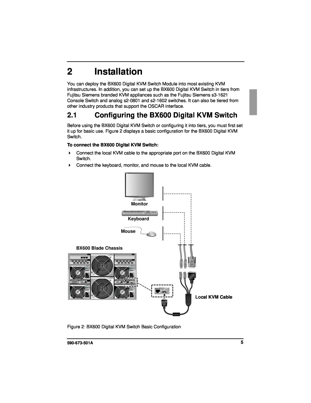 Fujitsu Siemens Computers manual Installation, Configuring the BX600 Digital KVM Switch 