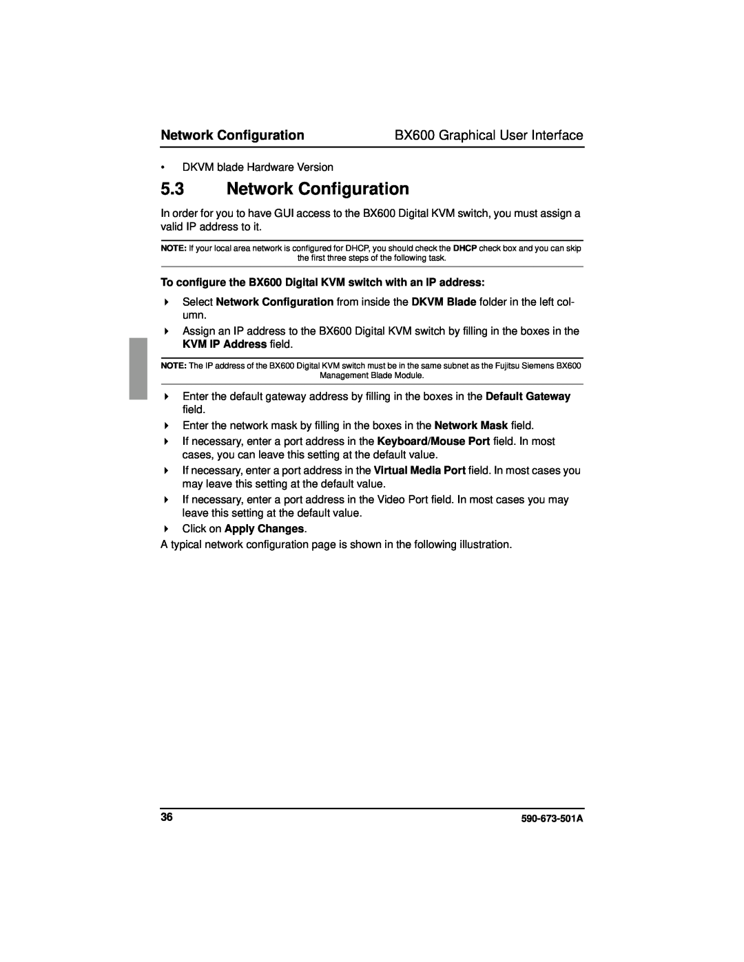 Fujitsu Siemens Computers manual Network Configuration, BX600 Graphical User Interface, Click on Apply Changes 