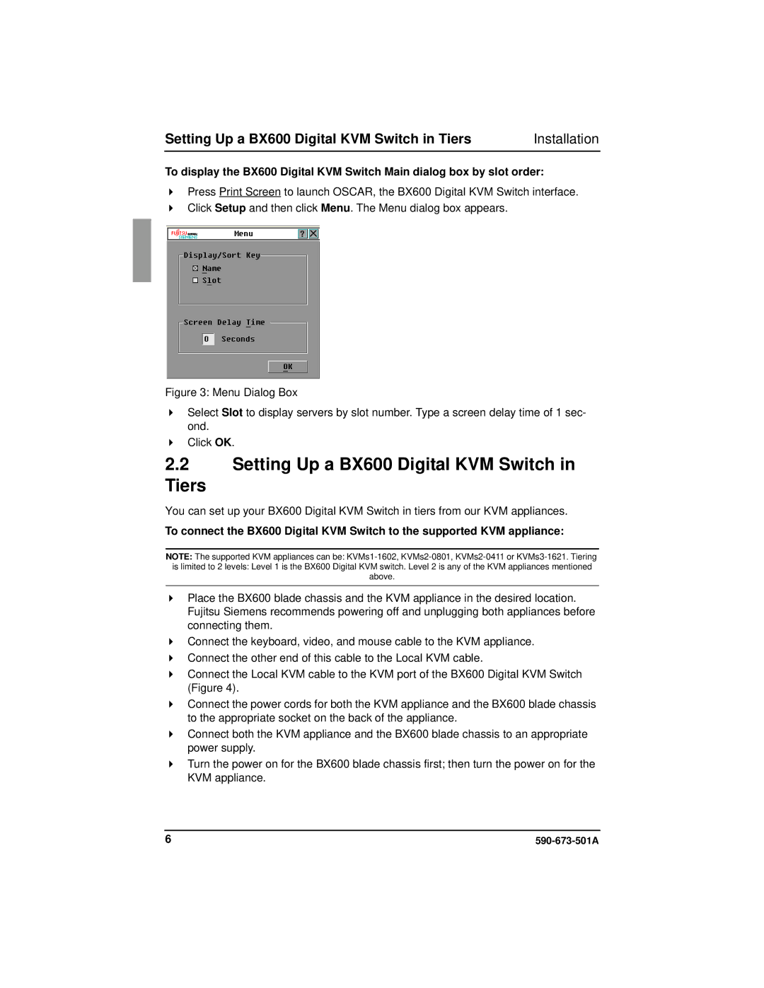 Fujitsu Siemens Computers manual Setting Up a BX600 Digital KVM Switch Tiers 