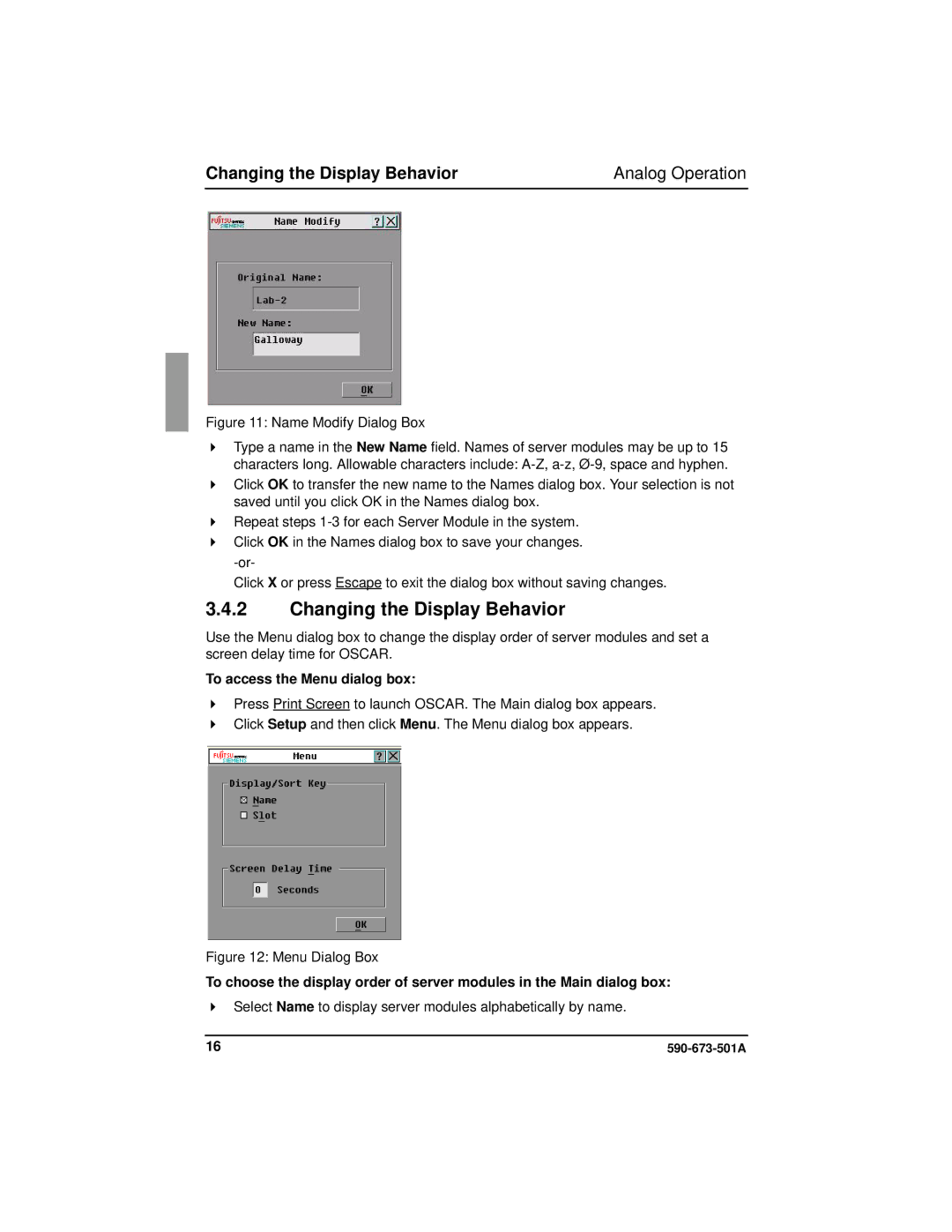 Fujitsu Siemens Computers BX600 manual Changing the Display Behavior Analog Operation, To access the Menu dialog box 