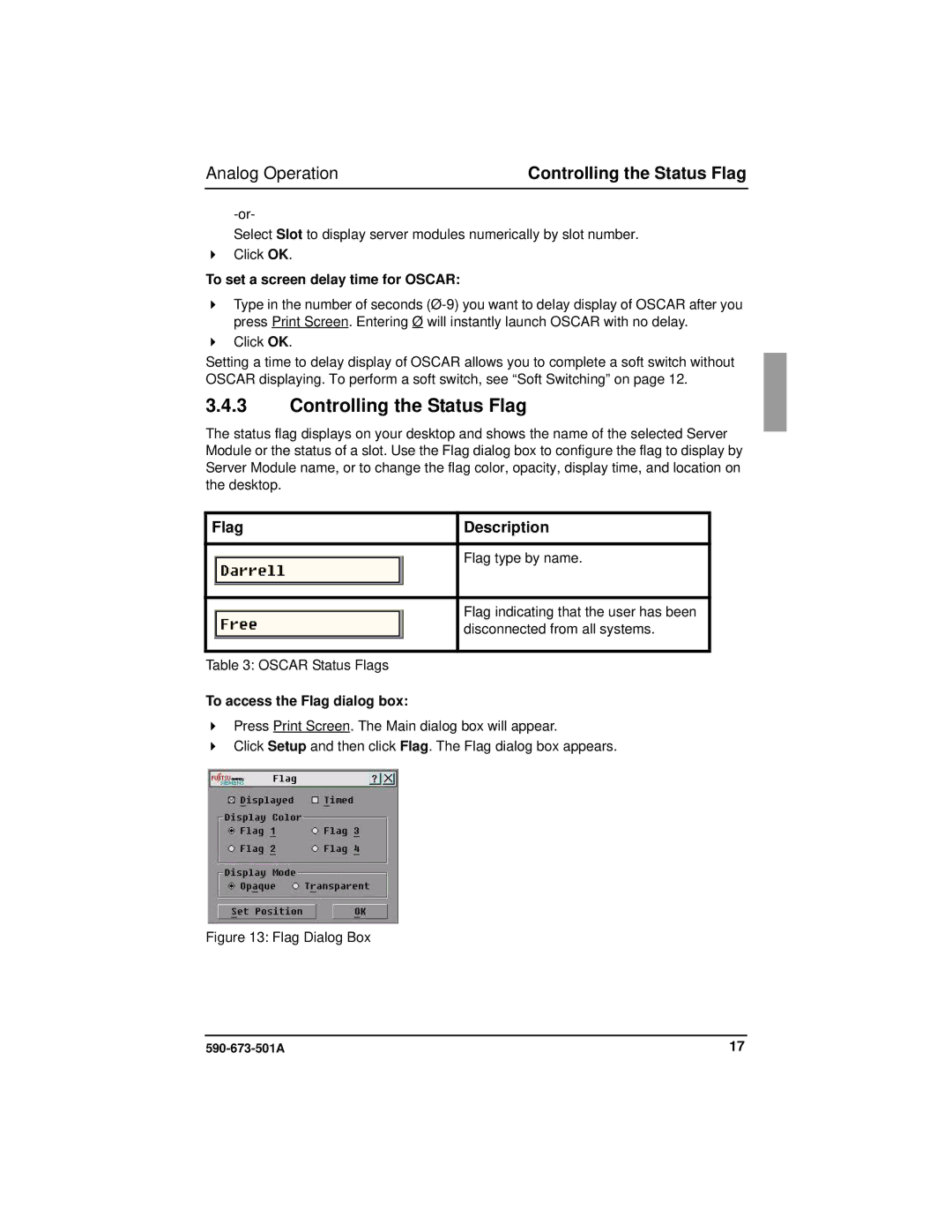 Fujitsu Siemens Computers BX600 manual Controlling the Status Flag, To set a screen delay time for Oscar 