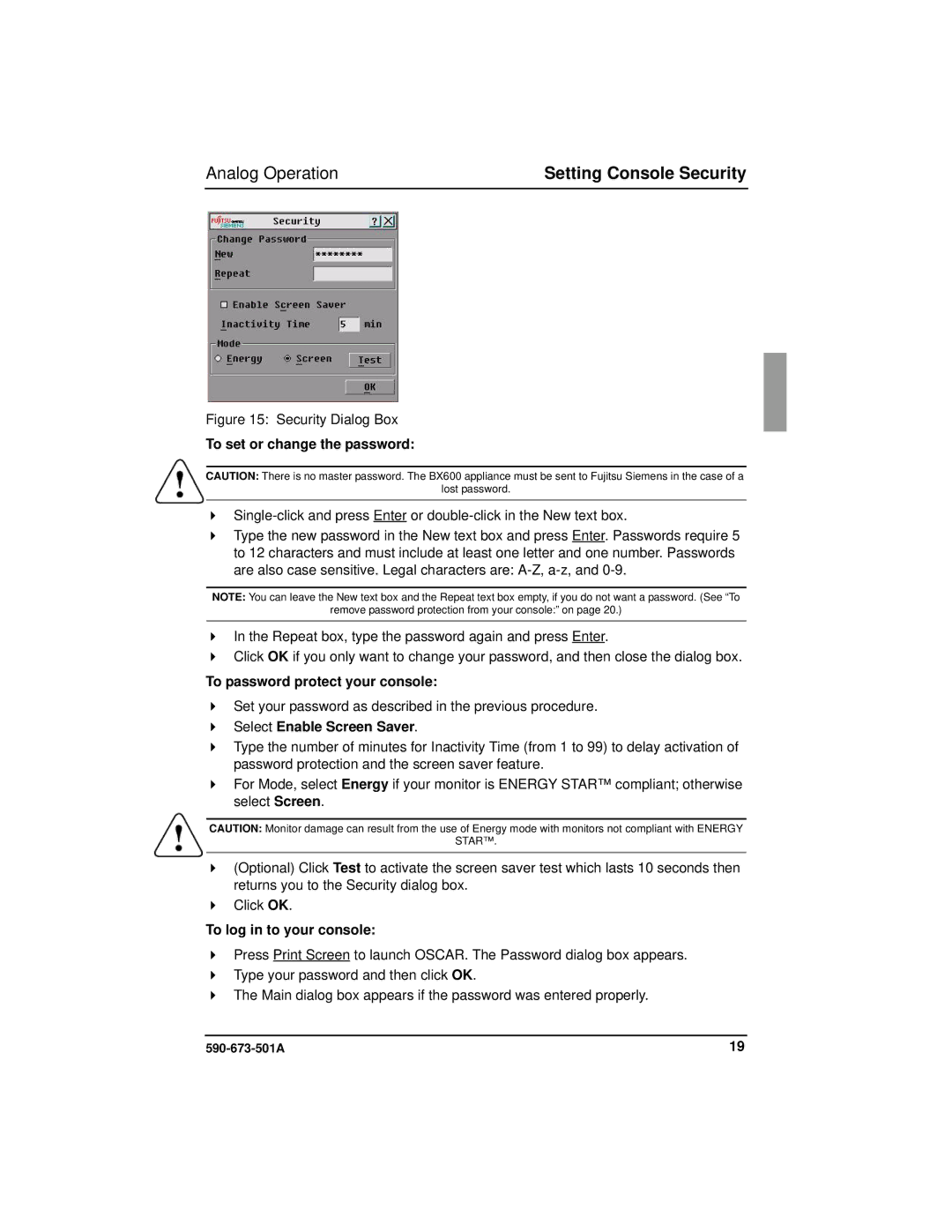 Fujitsu Siemens Computers BX600 To set or change the password, To password protect your console, To log in to your console 