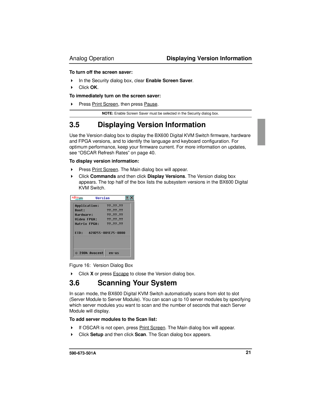 Fujitsu Siemens Computers BX600 manual Displaying Version Information, Scanning Your System 